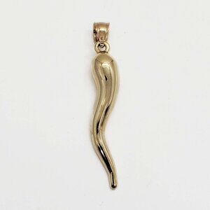 Italian Cornicello Horn Good Luck Charm Pendant 14k Gold 2" Tall 1.5 Grams